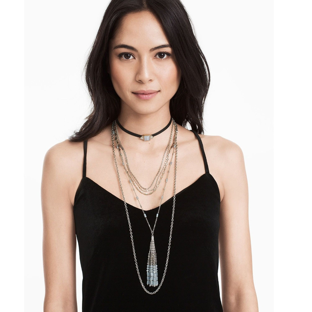 Blue Lace Agate Tassel Choker Necklace